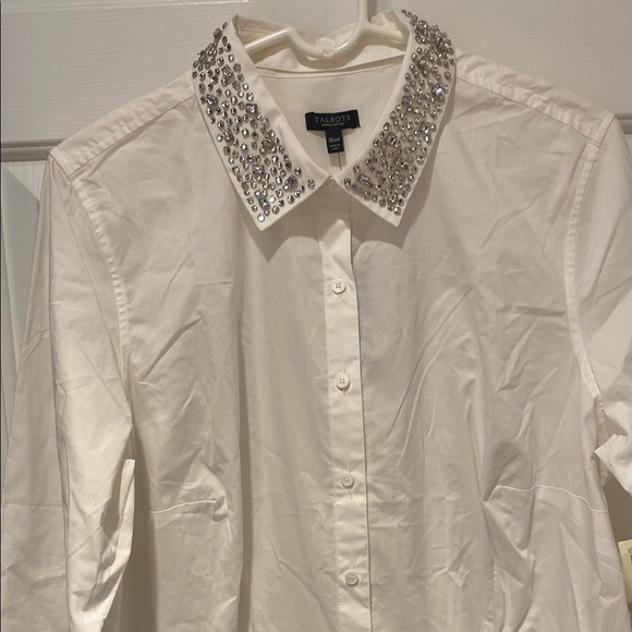 Talbots White Button-Up Shirt with Embellished Collar - Picture 4 of 10